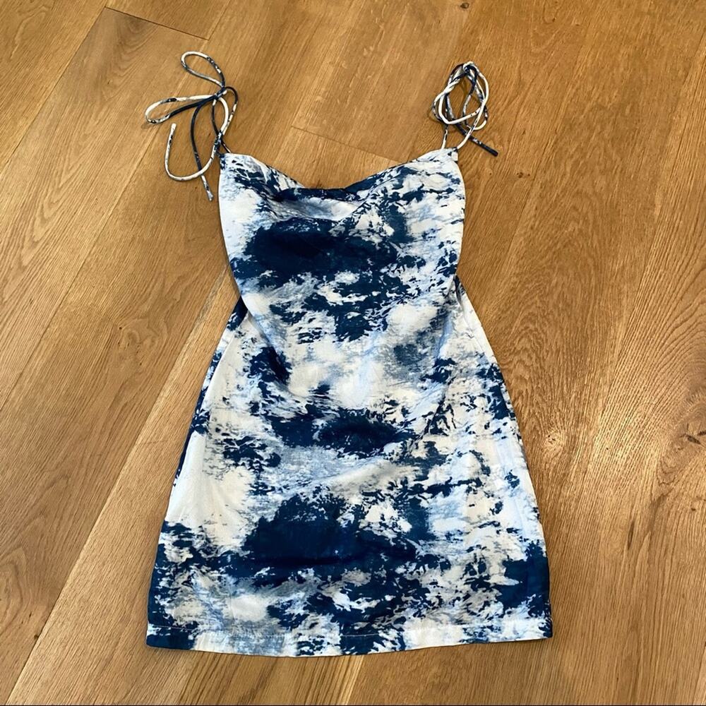 Beginning Boutique Tie Dye Mini Dress in Blue & White